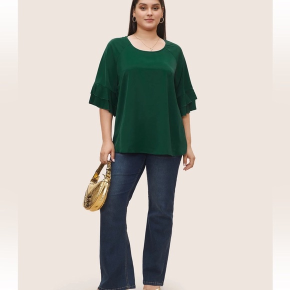 BloomChic Plain Ruffle Tiered Round Neck Blouse XL us14-16 - Picture 6 of 7